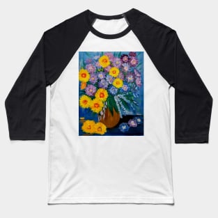 A beautiful bouquet flowers in a glass and gold vase . Using my favorite colors as vibrant background Using Acrylic and metallic paints. Baseball T-Shirt
